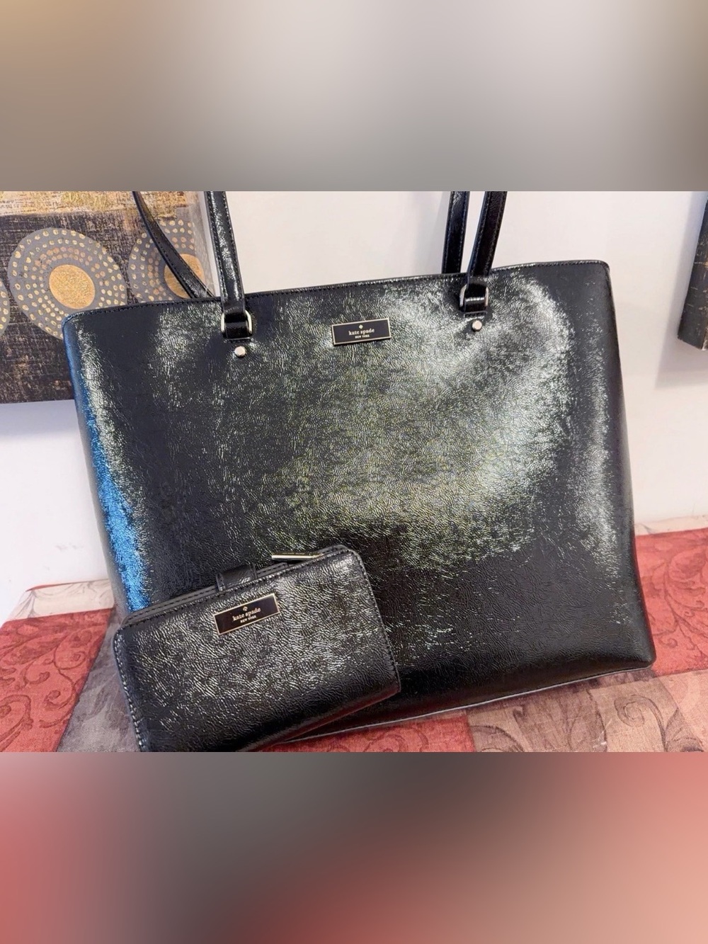 kate spade Black Patent Leather Tote with Wallet Set